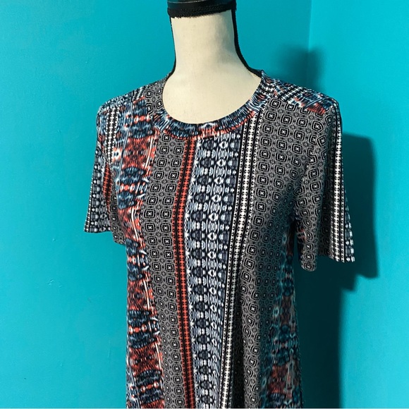 BCBGeneration M Multicolor Aztec Ikat Printed Short Sleeve Mini Swing Dress - Picture 2 of 5